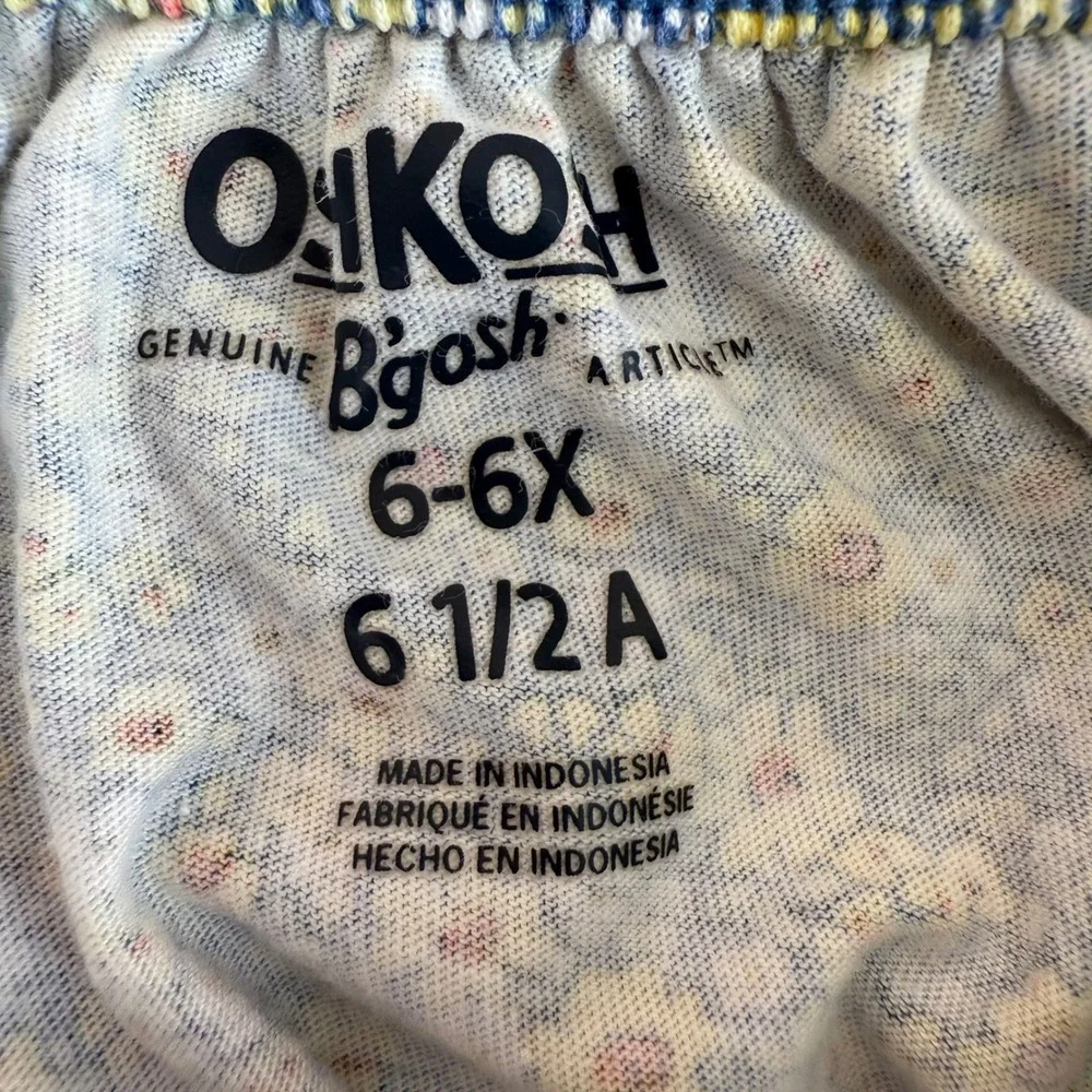 SALE OshKosh Bgosh Girls Floral Top, Smocked Bodice,‎ Blue Yellow, Size 6-6X